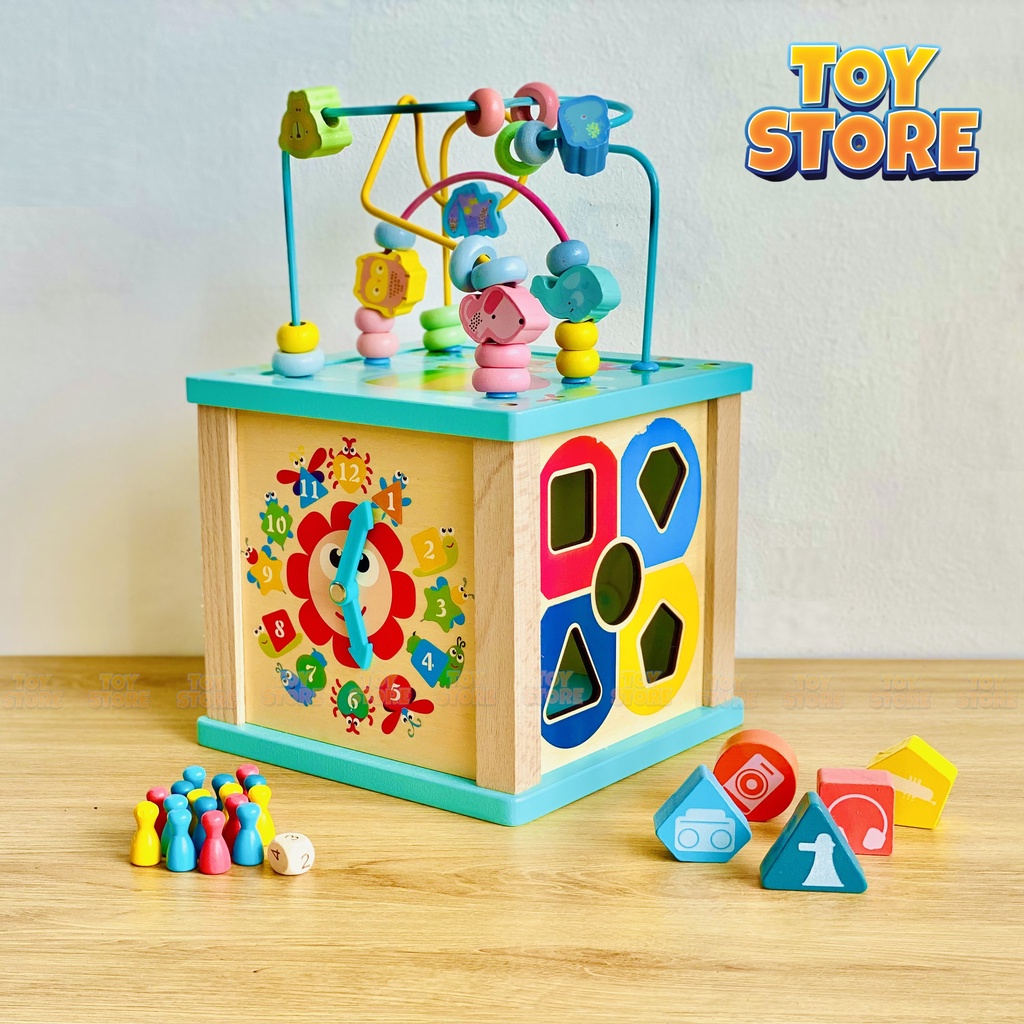Bộ đồ chơi busy box 6 kỹ năng bằng gỗ tự nhiên cho bé TOYSTORE