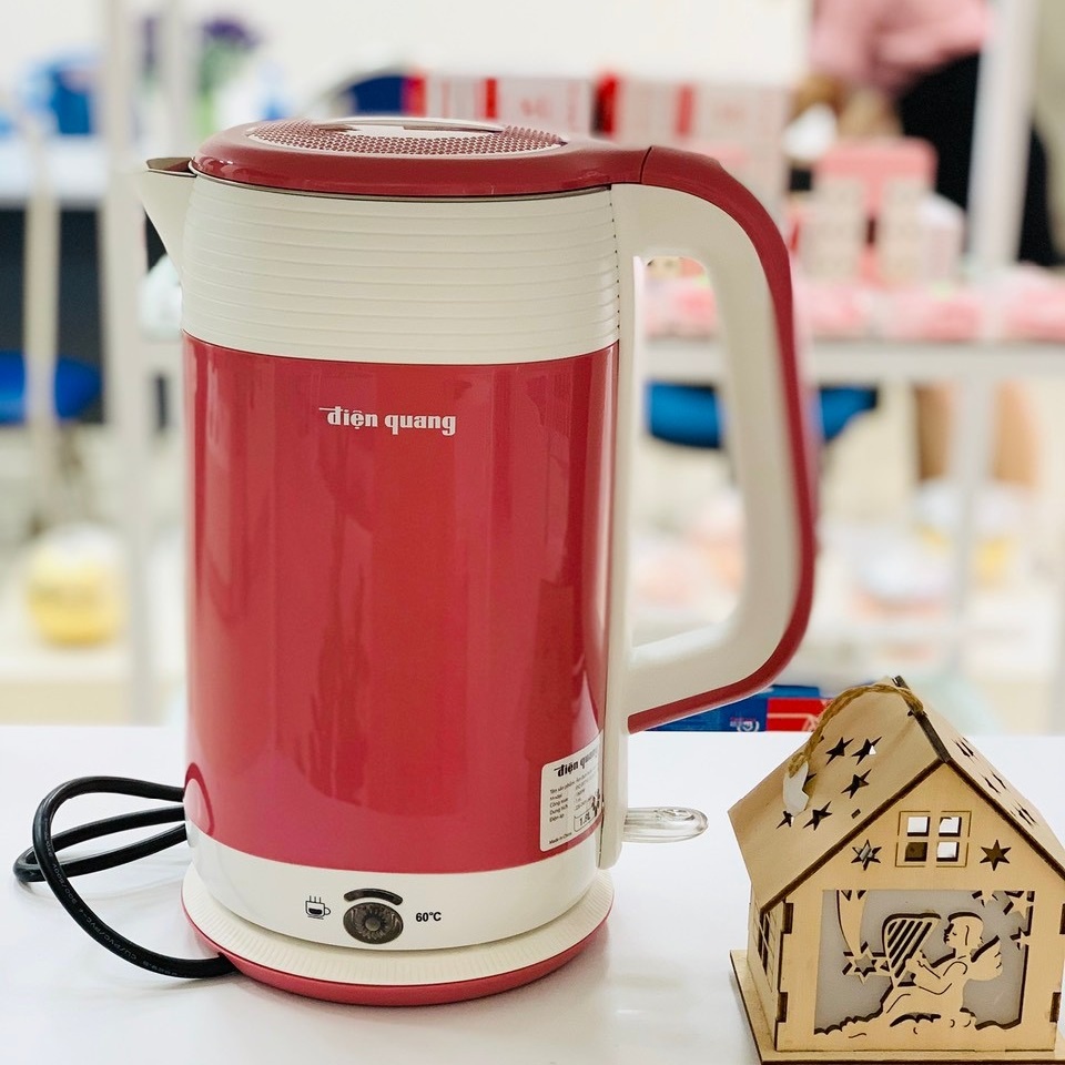 Ấm đun nước cao cấp Điện Quang EKT10 - công suất 1800W - 1.8L - inox 304 an toàn - vỏ 2 lớp - có chức năng giữ ấm