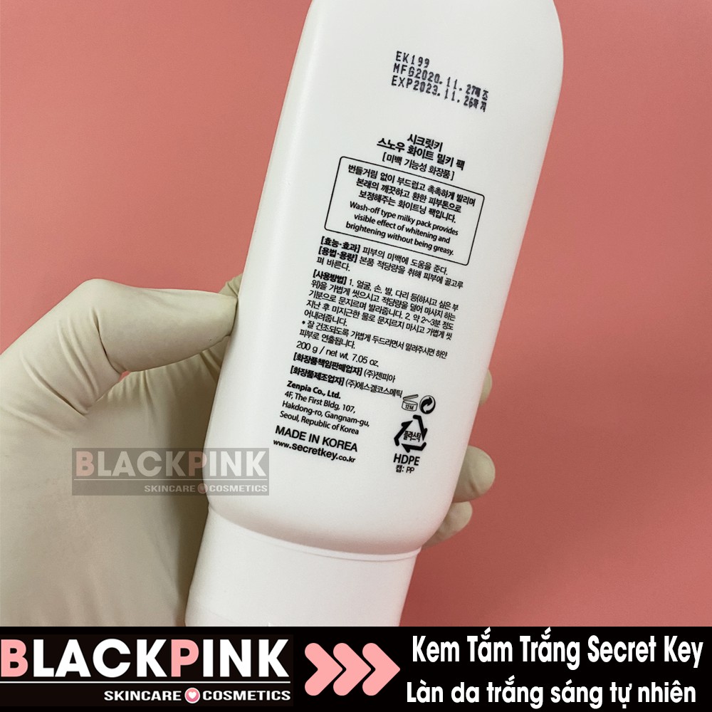 Kem Tắm Trắng Secret Key Snow White Milky Pack 200ml - kem tắm trắng mặt và toàn thân, cam kết chuẩn Auth