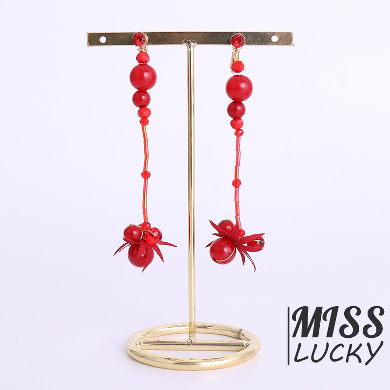 Set cài tóc + khuyên tai đính hoa và ngọc trai giả màu đỏ thanh lịch cho cô dâu