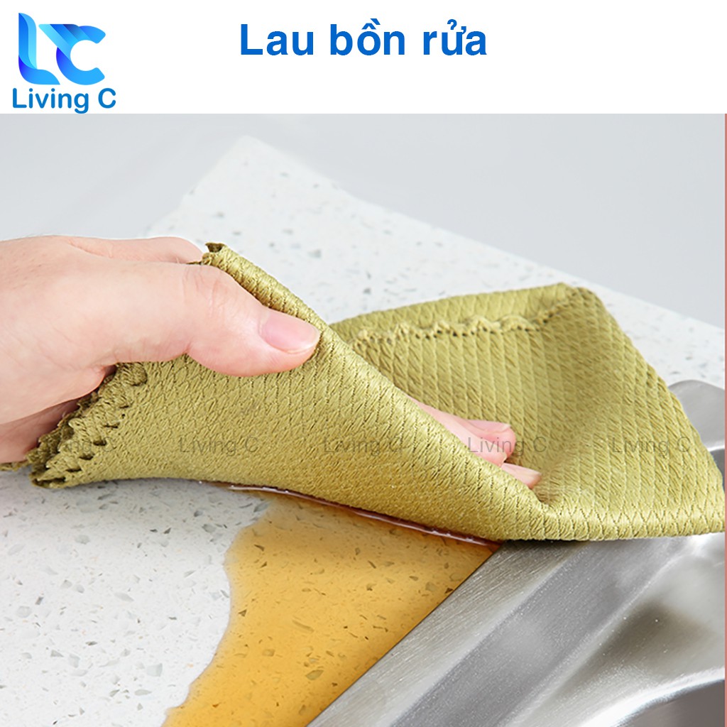 Khăn lau kính lau màn hình đa năng Living C , khăn lau chén đĩa nhà bếp không rụng lông _KLK4