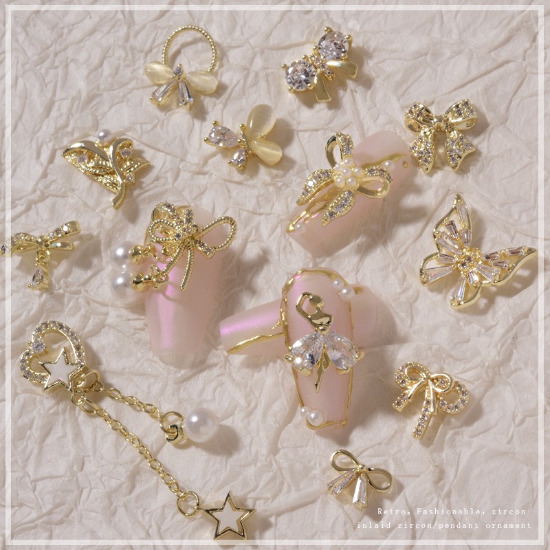 Charm nail cao cấp,charm kim loại tim,nơ,gấu,thỏ nail cao cấp