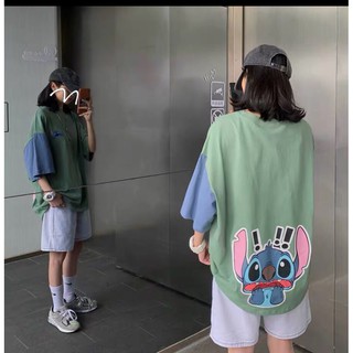[HÀNG BÁN SHOP] Áo thun nữ form rộng tay lỡ, Áo form rộng nữ phối tay in hình Stitch cute