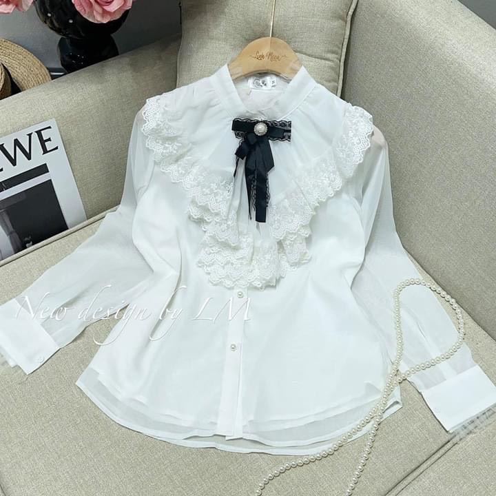 Áo SƠ MI nữ cổ ren phối nơ tiểu thư mặc Tết- công sở m114