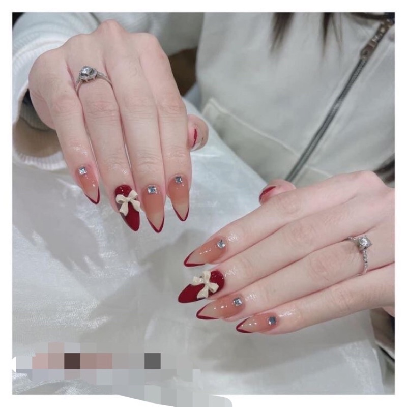🎀Nail box, móng up thiết kế đỏ thạch nơ 44🎀