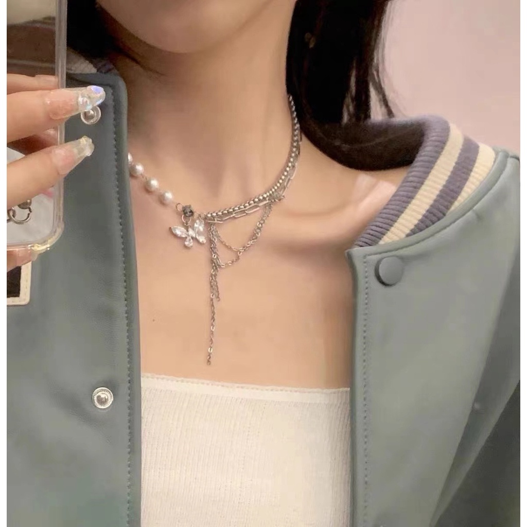 Dây Chuyền Inox Đính Đá Zircon Và Ngọc Trai Giả Thời Trang