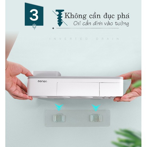 Kệ Treo Bàn Chải Đánh Răng Kèm 3 Cốc Hút Và Bộ Nhả Kem Đánh Răng Thương Hiệu OENON Cao Cấp