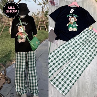 Set bộ áo thun kèm quần caro dài dễ thương