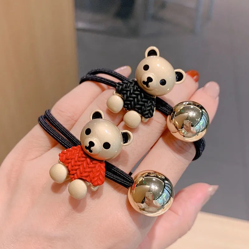 Dây cột tóc hình gấu đen/đỏ đơn giản phong cách hàn quốc cho nữ