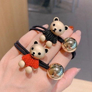 Dây buộc tóc màu đen đính hình gấu màu đỏ dễ thương thời trang cho nữ