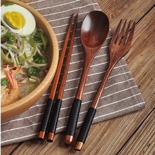 Bộ Muỗng Đũa Nĩa Bằng Gỗ Màu Đen Thiết Kế Di Động