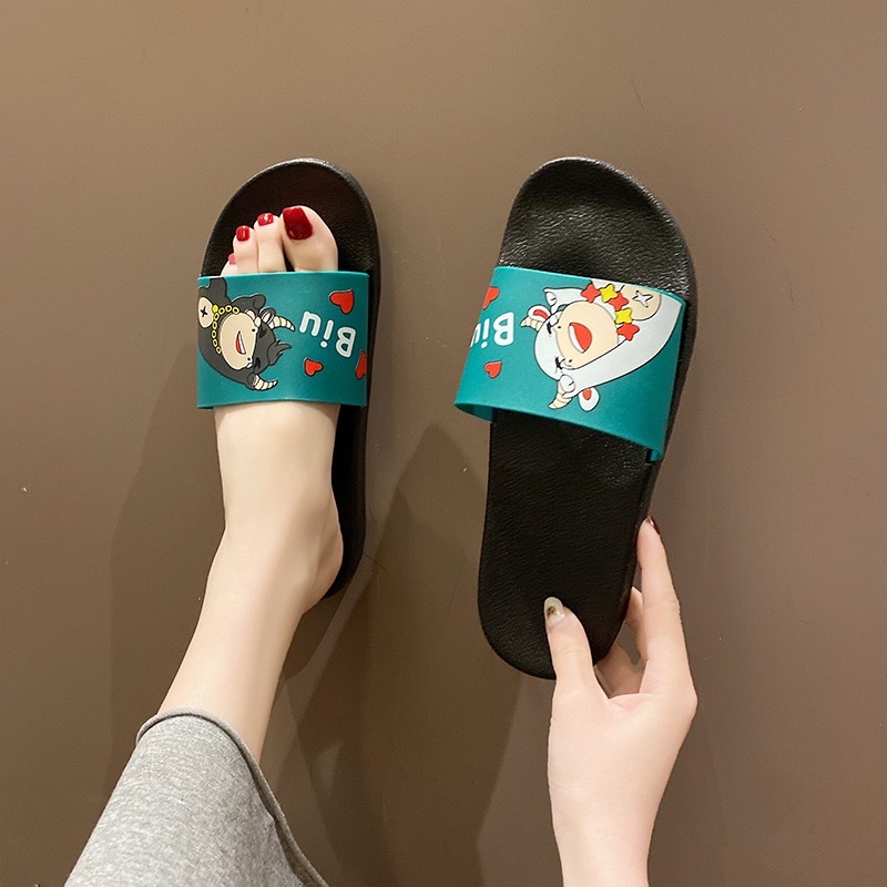 Dép quai ngang nữ BIU BIU, đi trong nhà cute họa tiết dễ thương Unisex.