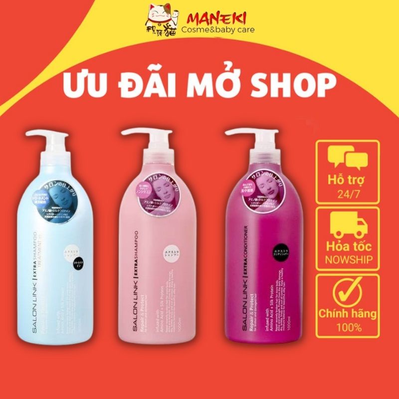 Dầu gội dầu xả Salonlink dầu gội cặp cho tóc hư tổn tóc nhuộm nội địa Nhật - Maneki