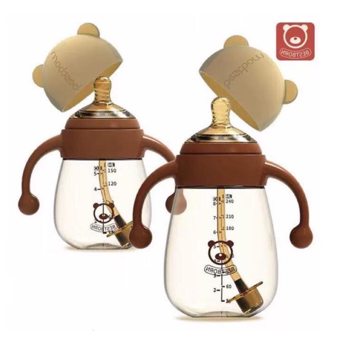 Bình sữa gấu bình sữa đa năng bình sữa chống sặc cổ rộng NÚM MỀM NHƯ THẬT 180ml