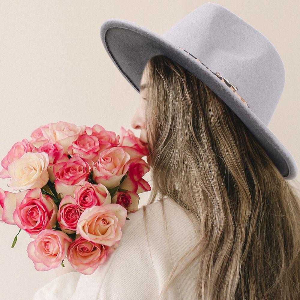 JUNE Mũ Rộng Vành Vải Nỉ Phối Khóa Cài Xinh Xắn Hợp Thời Trang Cho Bạn Gái