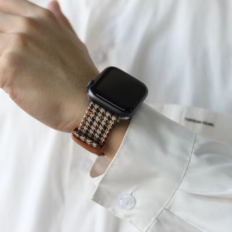 Dây Đeo Vải canvas Phối Da Chất Lượng Cao Cho Đồng Hồ Apple iWatch 7 6 5 4 SE 3 2 41mm 45mm 38mm 40mm 42 mm 44mm