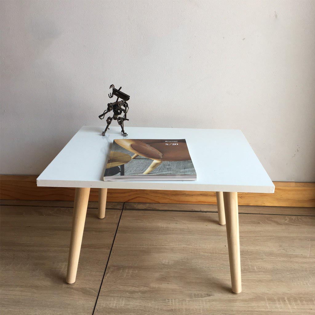 Bàn Trà Ngồi Bệt Hình Chữ Nhật Màu Trắng Chân Gỗ