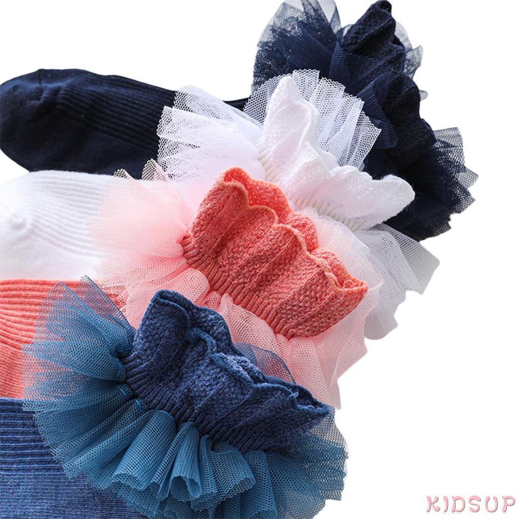 Kidsup- Vớ Ren Viền Bèo Nhún Màu Trơn Xuân Thu Cho Bé Gái (Trắng, Đỏ Rượu, Xanh Navy, Xanh Dương)