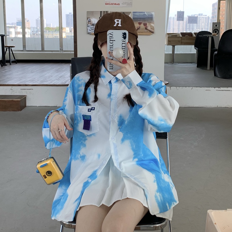 SUXI Áo Sơ Mi Tay Dài Dáng Rộng Vải Mỏng Màu Nhuộm Dễ Phối Đồ Thời Trang Xuân Thu Cho Nữ