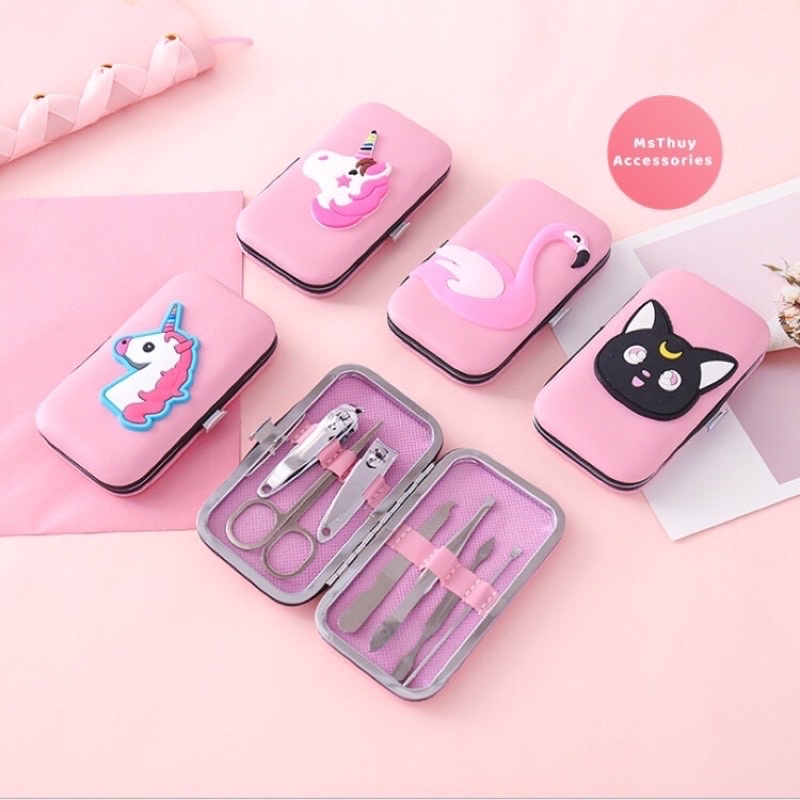 Bộ cắt móng tay 7 món hồng siêu kute