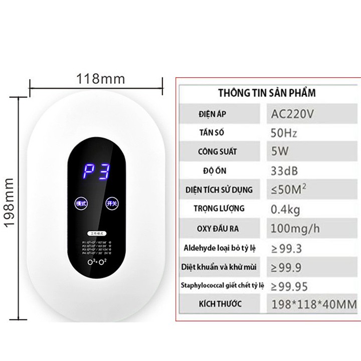 Máy khử mùi diệt khuẩn công nghệ ion âm 4 chế độ thông minh hiệu quả