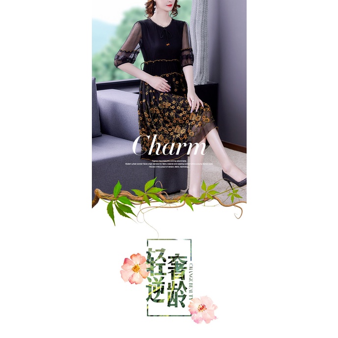 Đầm Lụa Thêu Họa Tiết Phong Cách Thời Trang Mùa Hè Hàng Mới Chất Lượng Cao 2022