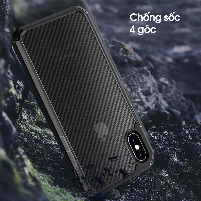 Ốp lưng iPhone XR / X / XS / XS Max - Chính hãng IPAKY - Mặt lưng CARBON chống bám vân tay