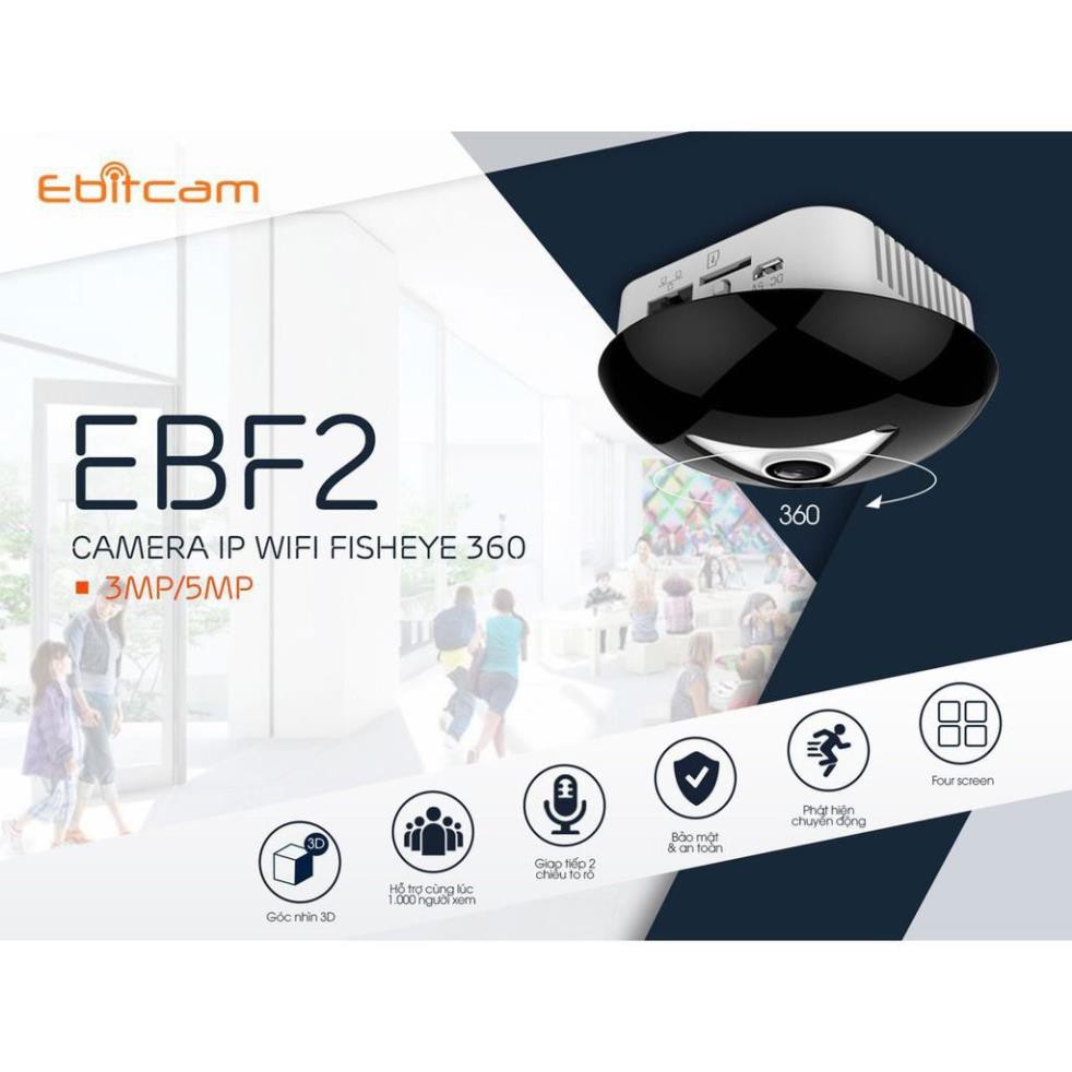 Camera IP Wifi ốp trần Ebitcam EBF2 phân giải 3.0MP 1520P siêu nét hồng ngoại ban đêm - góc nhìn siêu rộng 360 (Trắng)