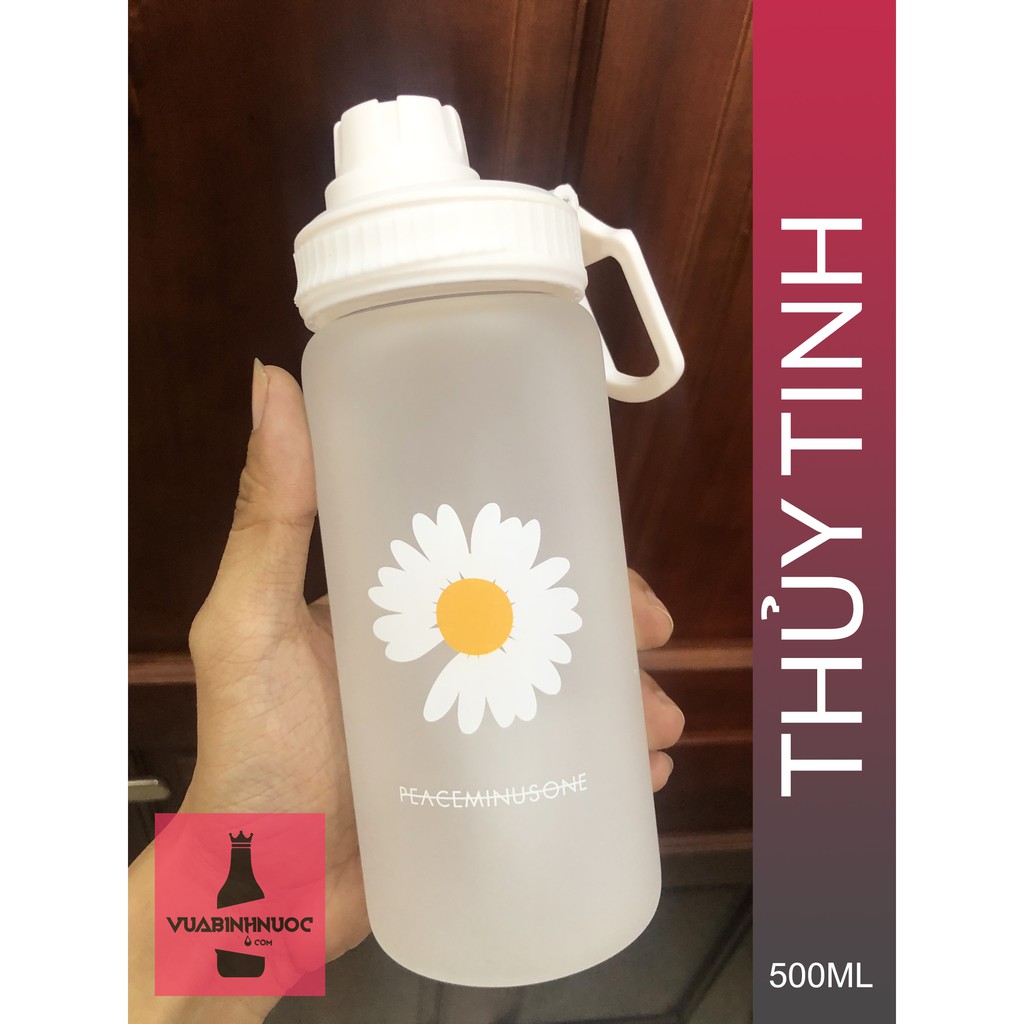 Chai bình thủy tinh Hoa Cúc 500ml + ống hút chuyên dụng