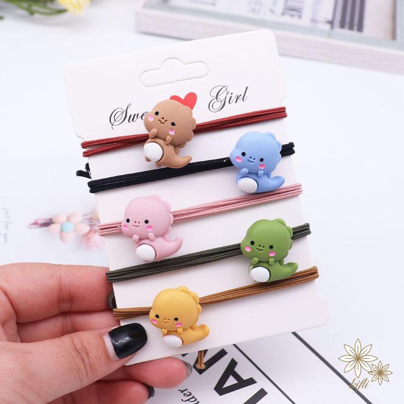 Dây Buộc Tóc Cao Su Thắt Nút Họa Tiết Khủng Long Hoạt Hình Đáng Yêu