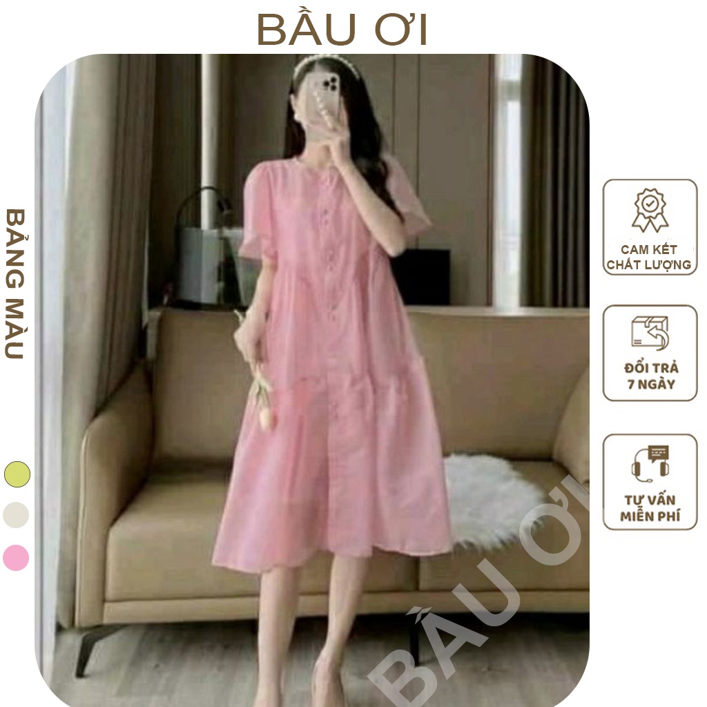 BAUOII V47] ĐẦM BẦU BABYDOLL TIỂU THƯ STYLE HÀN 2 LỚP TƠ LỤA MỀM MÁT - VÁY BẦU MÙA HÈ MẶC LÊN CỰC XINH