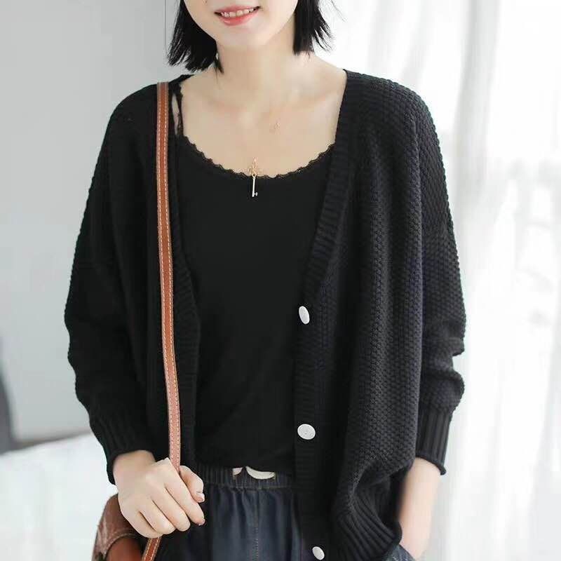 Lazy style loose casual long-sleeved thin plain simple knitted cardigan，cheap borong of Koreanfashion women's clothing readystock  827