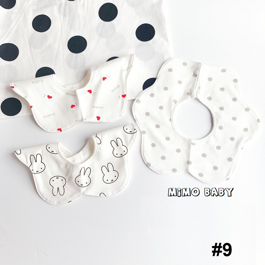 [Mã SKAMFSW175 giảm 10K đơn 50K] Set 3 yếm cổ tròn cánh hoa cotton mềm mại, dễ thương Mimo Baby cho bé YC06