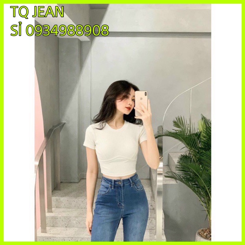 (TQ JEAN-sỉ) Áo croptop tay ngắn cổ tròn from ôm chất thun gân dày dặn
