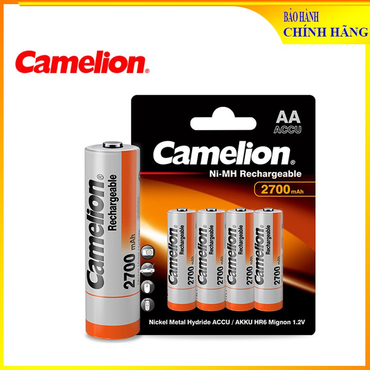 Vỉ 4 viên pin sạc AA Camelion 2700mAh Rechargeable (màu cam) - Hàng chuẩn