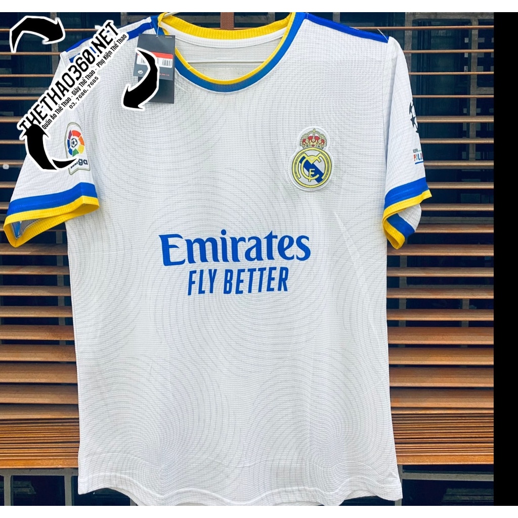 Áo Đấu Real màu Trắng 2022, Bộ quần áo Real madrid sân nhà mùa 2021/22 vải mè Caro thấp hút mồ hôi ,bản mới nhất