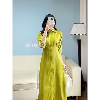 Váy sơ mi lụa xanh cốm