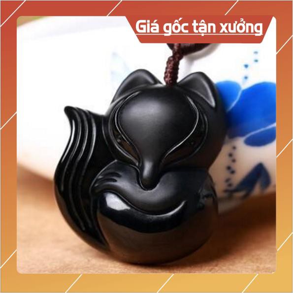 Vòng cổ Hồ ly đá Obsidian đen