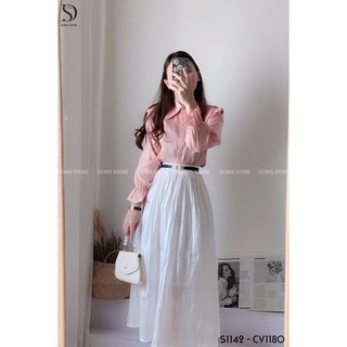 Áo lụa ánh sơ mi cổ cách điệu DORIS S1142 A