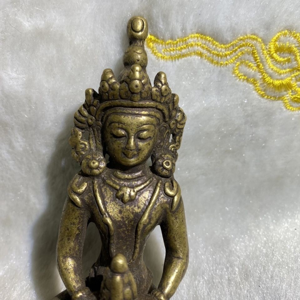 ◑Tượng Phật bằng đồng nguyên chất Dược Sư di động inch Bà Quan Âm Tara Phương pháp cổ đại đúc chính xác đồ điển