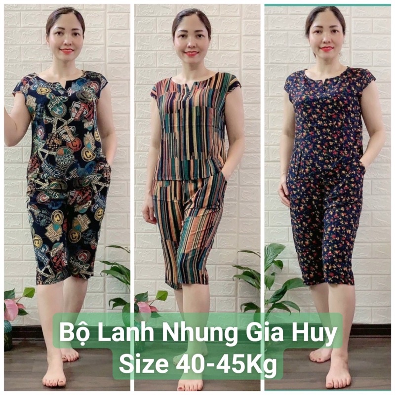 Đồ bộ trung niên Bộ Lanh Nhung Nhật mẫu Quần Ngố Có Tay Size 40-45Kg Lanh Gia Huy