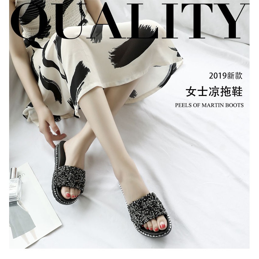 Korean Fashion Women Sequins Sandals Outdoor Beach Shoes House Slippers