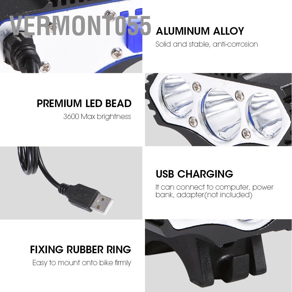 Vermont055 3600LM USB LED Bike Bicycle Headlight Front Lamp for Outdoor Night Riding Cycling