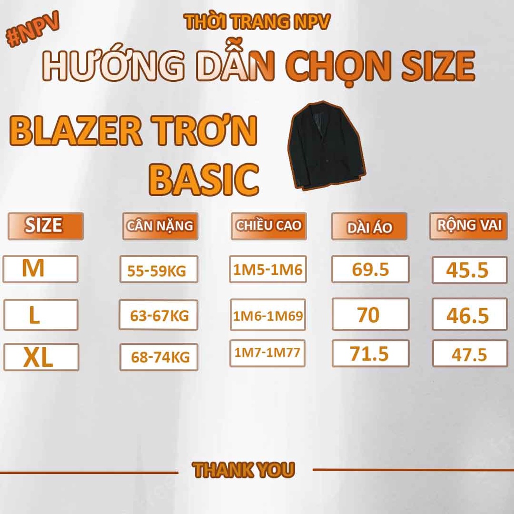 Áo khoác blazer nam form rộng hàn quốc màu đen, kem 2 khuy cài thương hiệu NPV
