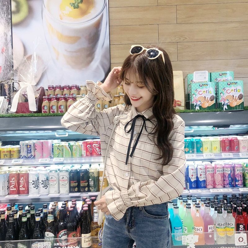 Áo Sơ Mi Tay Dài Dáng Rộng Họa Tiết Kẻ Sọc Phong Cách Hàn Quốc Thời Trang 2022 Mới Cho Nữ