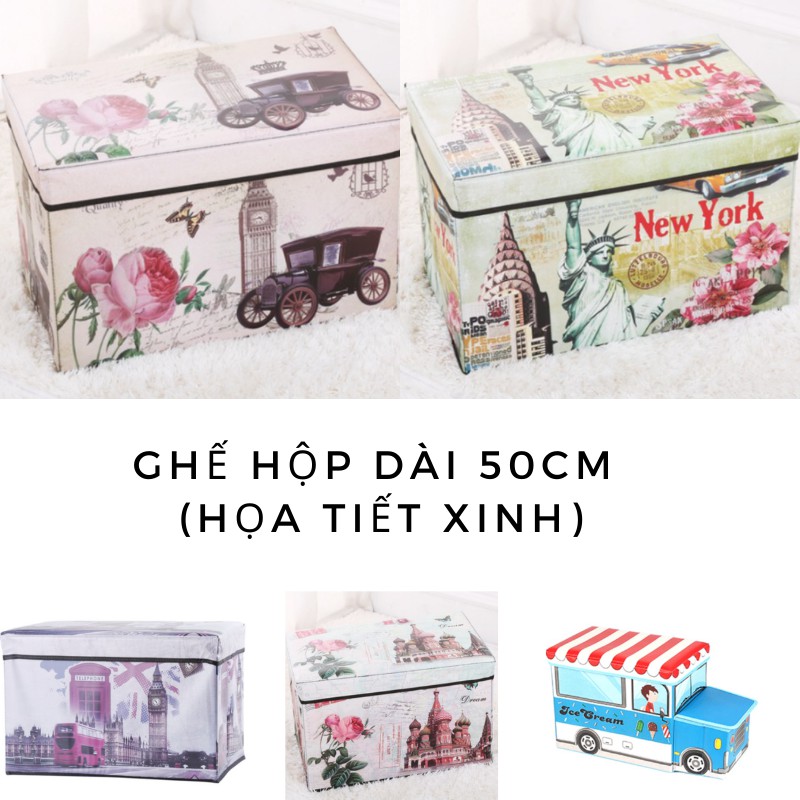 Ghế hộp dài 50cm có họa tiết xinh tiện dụng