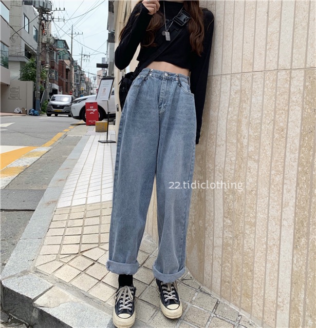 Quần ulzzang jean ống suông có bigsize / Quần ống rộng có móc cài eo Quảng Châu | BigBuy360 - bigbuy360.vn
