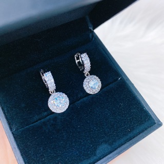 Bông tai 2 hàng đá hột tròn mạ bạch kim