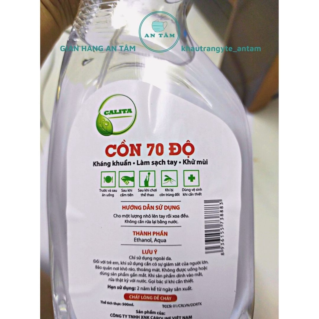 Cồn ethanol 70 độ sát khuẩn, vòi xịt - 1000ml