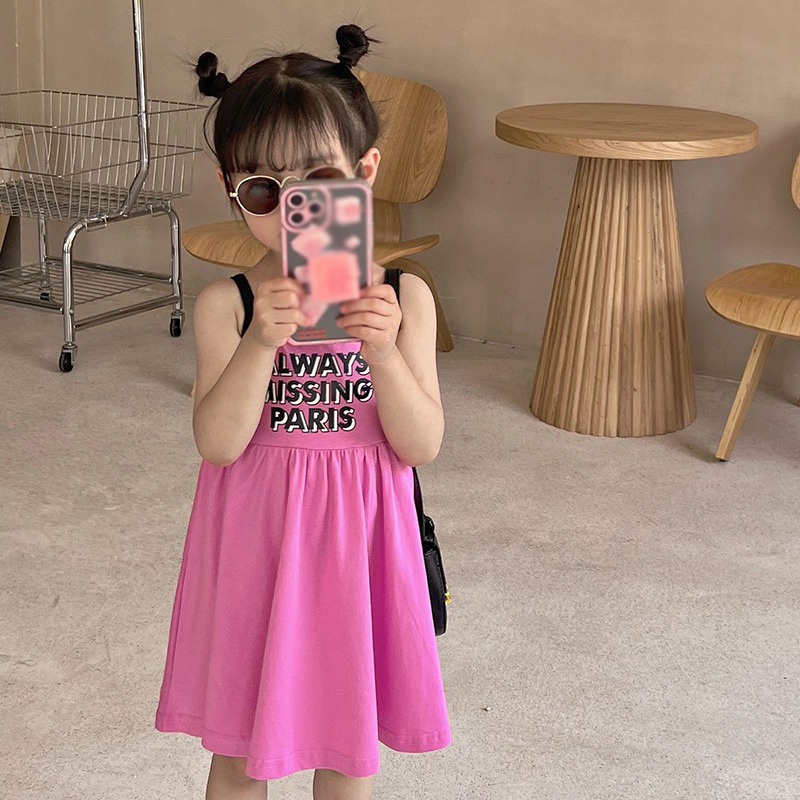 Đầm Công Chúa Không Tay In Chữ Phong Cách Hàn Quốc Thời Trang Mùa Hè Se7en